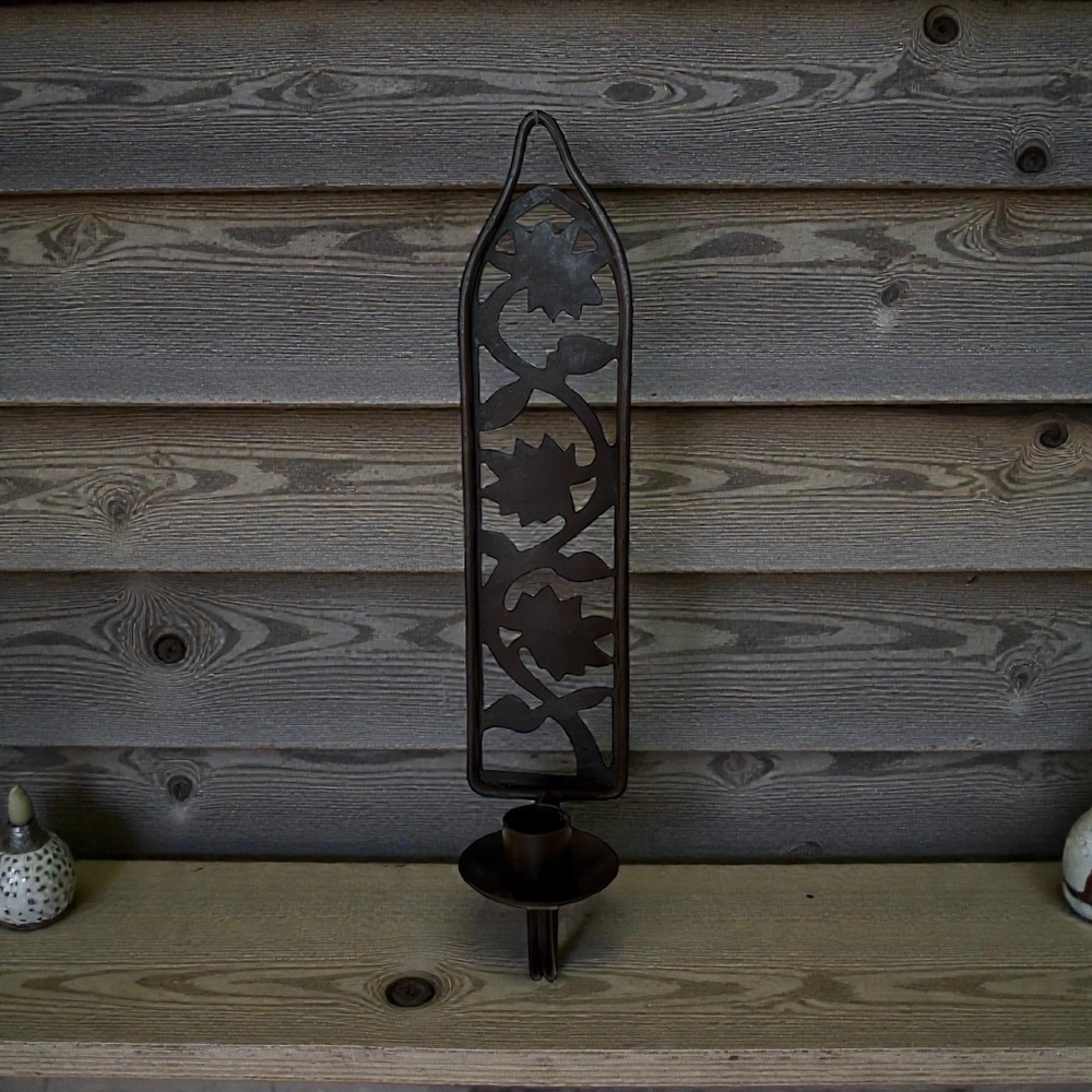 Ornate Black Metal Candle Holder Wall Sconce